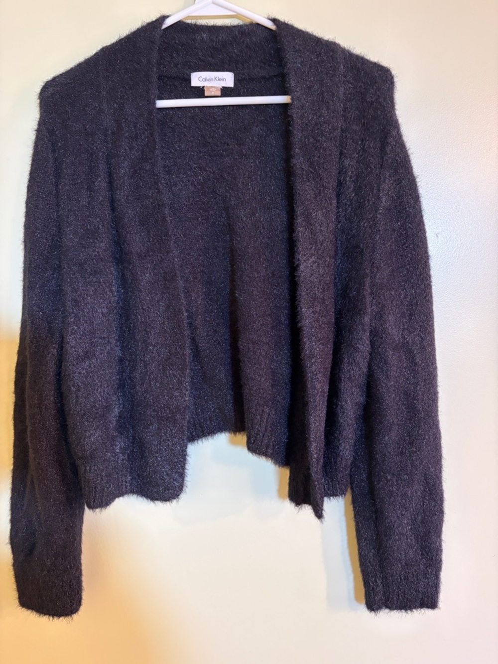 Calvin Klein Women's Black Fuzzy Open-Front Cardigan